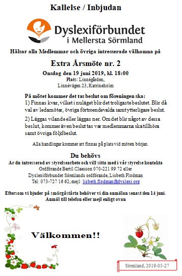 Kallelse / Inbjudan Extra Årsmöte nr. 2